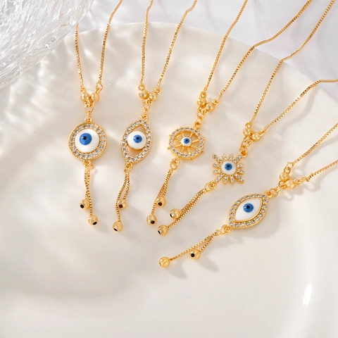 Evil Eye Anhänger Halskette Kupfer Mit Zirkonia Strass Verstellbare Box Kette Mode Boho Schmuck Für Damen