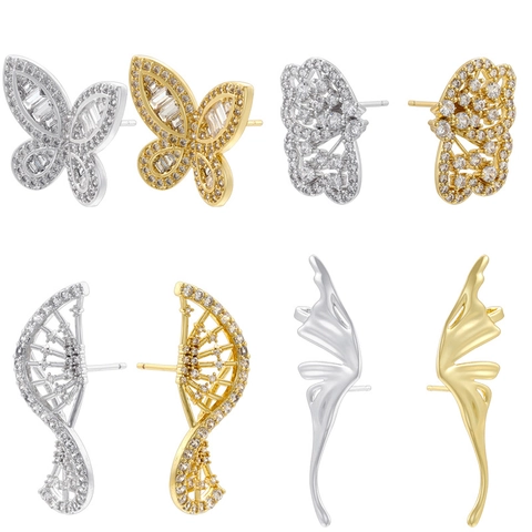 Copper Butterfly Wing Zirconia Stud Earrings Fashion Elegant Animal Inlaid Jewelry For Women Party Daily Wear Accessory