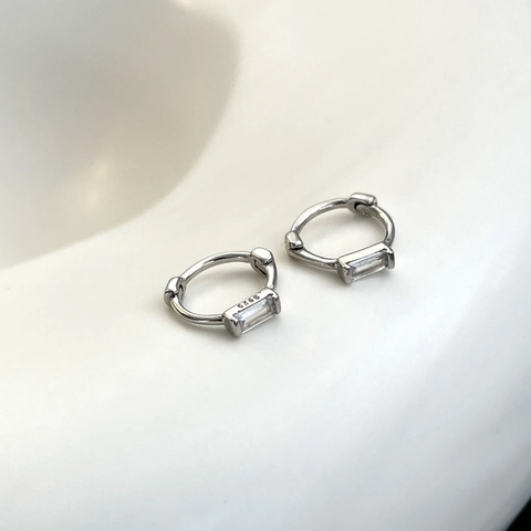 S925 Sterling Silver Rectangular Zirconia Huggie Hoop Earrings Simple Geometric Green White Gemstone Jewelry For Women