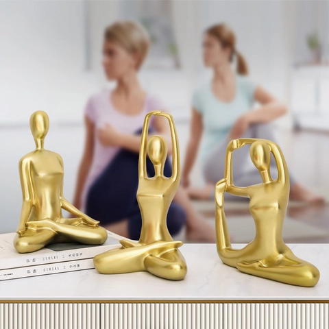 Statua Di Figura Di Pensiero Di Yoga Astratta Moderna Nordica Scultura In Resina Decorazione Scrivania Oro Arenaria Nero