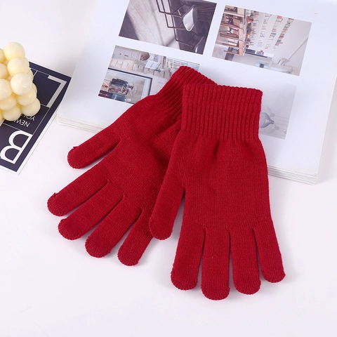 Autumn Winter Warm Knitted Gloves Solid Color Acrylic Brushed Lining Full Finger Stretch Gloves For Men Women Outdoor