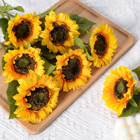 Artificial Sunflower Satin Fabric Single Stem Home Decoration Wedding Photography Props Pastoral Style Fake Floral