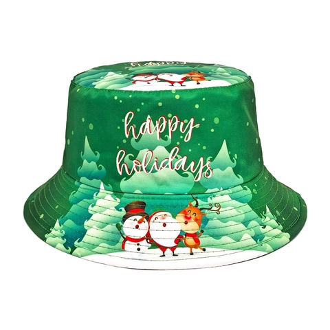 Sombrero De Pescador Navidad Poliéster Protección Solar Aire Libre Dibujos Animados Papá Noel Muñeco Nieve Verde Happy Holidays Regalo