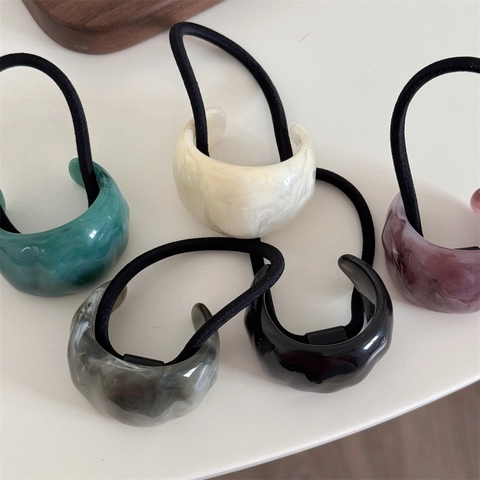 Élastiques À Cheveux En Forme De C En Résine Texture Marbre Vintage Minimaliste Pour Femmes Filles Accessoires