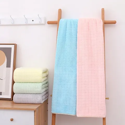 Serviette De Bain En Polaire De Corail Épaissie Absorbante Séchage Rapide Texture Gaufre Grande Taille Douce