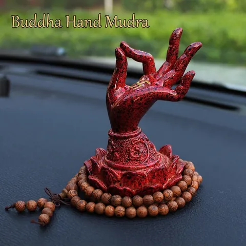 Car Buddha Hand Ornament Resin Lotus Base With Wood Beads Zen Dashboard Decoration Accessory Red