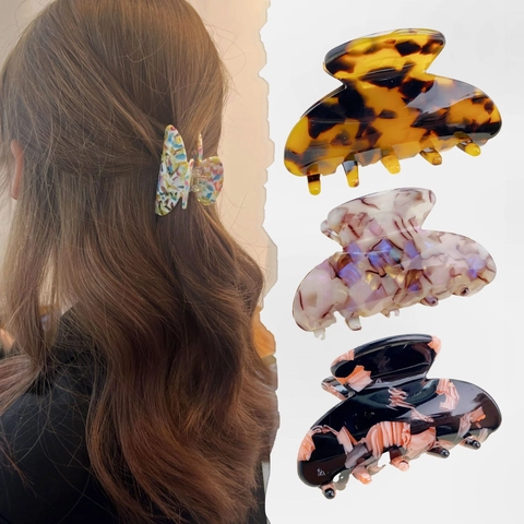 Pinzas Para El Cabello De Acetato Patrón De Mármol Carey Clip De Tiburón Retro Francés Accesorios Cabello Para Mujer
