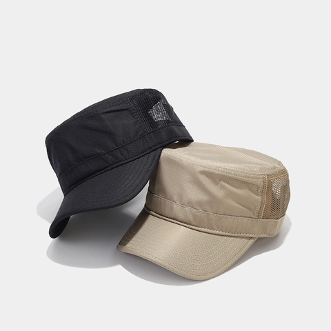Heren Sneldrogende Mesh Ademende Cadet Cap Zomer Zonbescherming Outdoor Verstelbare Polyester Platte Pet