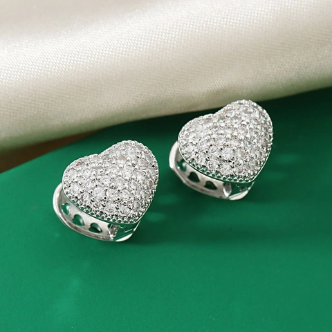 Mode Koperen Hart Hoop Oorbellen Micro Pave Zirconia Romantische 3D Hart Huggie Oorbellen Minimalistische Goud Zilveren Sieraden Voor Vrouwen