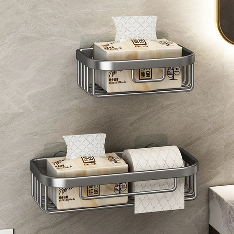 Caja De Pañuelos De Baño Montada En La Pared Aluminio Sin Perforar Soporte Para Papel Higiénico Estante Antioxidante Moderno Minimalista