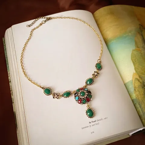 Set Collana E Orecchini A Fiore Verde Smeraldo Vintage Con Perno In Argento Strass Stile Palazzo Bohémien