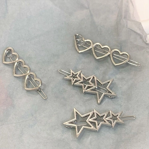 Hohle Stern Herz Haarklammern Silber Legierung Metall Y2K Süß Cool Stil Haarspangen Für Frauen Mädchen