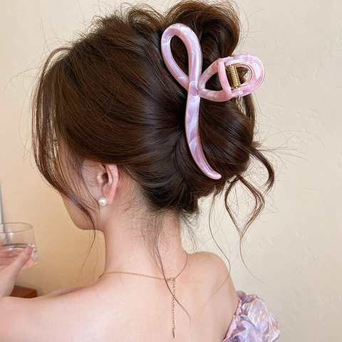 Grande Pince À Cheveux Acrylique Acétate Motif Marbre Croisé Pince Crabe Minimaliste Doux Accessoire Cheveux Pour Femmes