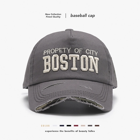 Vintage Distressed Baseball Cap Cotton 3D Letter Embroidery Ripped Brim Adjustable Retro Sun Hat For Men Women