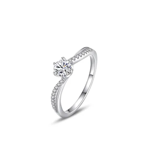 Bague Solitaire en Argent Sterling 925 avec Bande Torsadée et Zirconia Bijoux Élégants pour Mariage Fiançailles Femme Cadeau