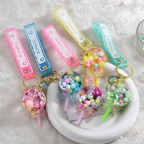Cute Acrylic Quicksand Lollipop Keychain For Kids School Bag Pendant Creative Mini Toy Gift Colorful Charm Keyring