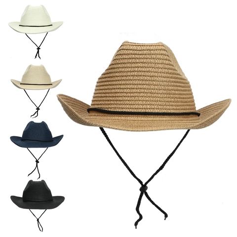 Cappello Da Cowboy In Paglia A Tesa Larga Traspirante Cappello Da Sole Estivo Da Spiaggia Con Cordino Antivento Regolabile