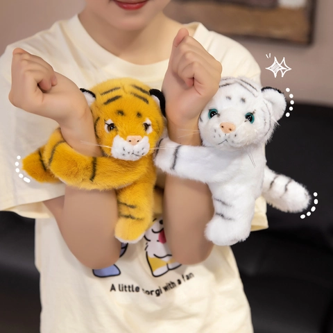 Animal Slap Bracelet Plush Toy Realistic Tiger Koala Leopard Snap Wristband Soft Stuffed Hugging Toy For Kids Party Gift