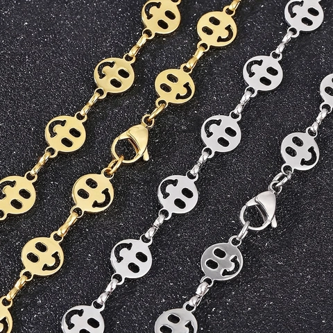 Collana Con Faccina Sorridente In Acciaio Inossidabile Per Donna Catena A Maglie Tonde Vuote Gioielli Moda Regali