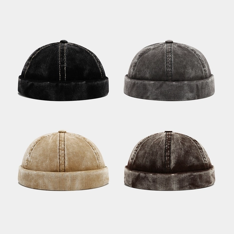 Corduroy Brimless Cap Retro Miki Hat Adjustable Docker Hat Solid Color Vintage Streetwear Headwear For Men Women