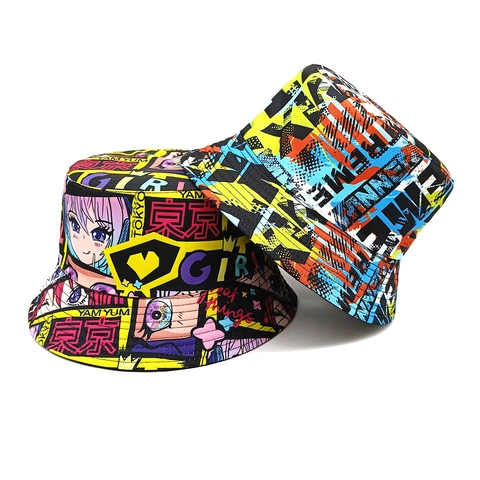 Anime Graffiti Print Fischerhut Polyester Sonnenschutz Outdoor Streetwear Lässig Unisex