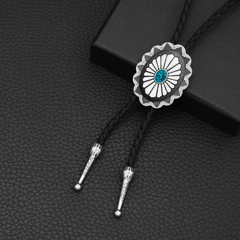Western Cowboy Bolo Tie Halskette Legierung Edelstein Eingelegt Keltisches Muster PU Leder Geflochtene Kordel Retro