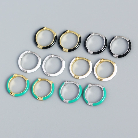 Orecchini Huggie Hoop In Argento Sterling S925 Minimalisti Con Smalto Colorato Gioielli Geometrici Per Donne