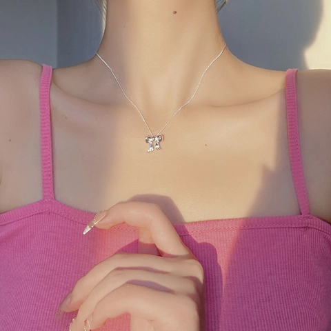 Elegante Collar Con Lazo De Cobre Bañado En Oro Cadena De Clavícula Delicada Minimalista Joyería Versátil Para Mujer Diario
