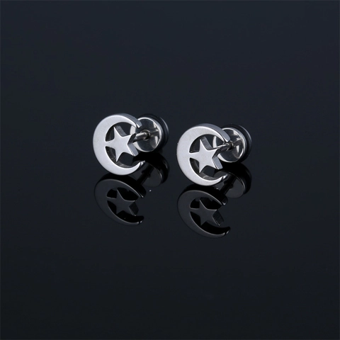 Mond Und Stern Ohrstecker 316 Edelstahl Vakuum Beschichtet Geometrischer Minimalistischer Unisex Schmuck Hip Hop Stil