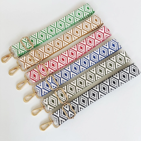 Bandoulière De Sac Réglable Remplacement Large Sangle En Polyester Tissé Motif Géométrique Ethnique Crochets Dorés Crossbody