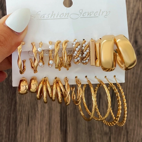 Orecchini Moda Lega Oro Geometrici Cerchi Ciondoli Perla Artificial Finta Stile Vintage Per Donne Con Perno In Resina