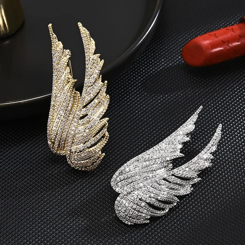 Broche De Alas De Ángel Incrustado De Circón Cobre Chapado En Oro Elegante Joyería De Lujo Para Mujeres Accesorios De Vestido De Traje