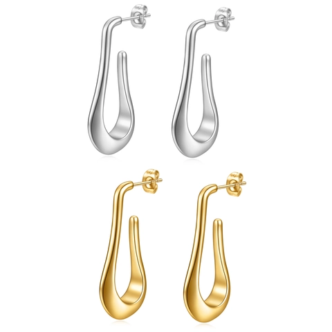 Minimalista Orecchini a Bottone in Acciaio Inossidabile 304 Goccia d'Acqua per Donna Geometrico Cavo a Forma di U Gioielli