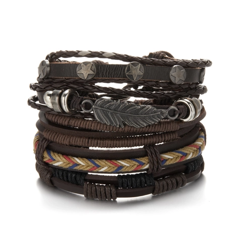 Handgefertigtes Mehrlagiges Lederarmband Punk Hip Hop Totenkopf Unendlichkeit Charme Retro Armband Für Männer