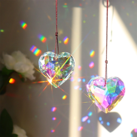 Crystal Heart Prism Suncatcher Rainbow Maker Window Hanging Ornament Faceted Pendant Decoration For Home Garden Office
