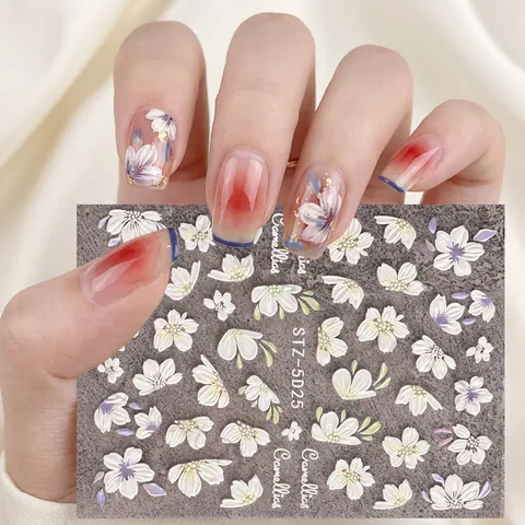 Autocollants Ongles Floraux Relief 5D Motifs Camélia Tulipe Papillon Auto-adhésifs Stéréoscopiques DIY Pour Femmes