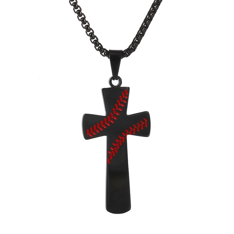 Men Stainless Steel Cross Pendant Necklace Baseball Stitching Philippians 4 13 Religious Sporty Hip Hop Jewelry Trendy