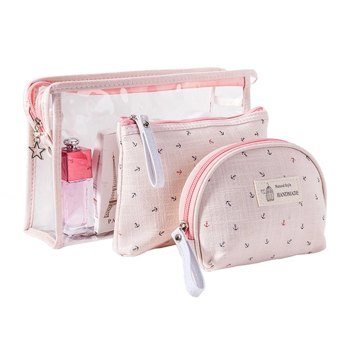 Set di Borsa per Cosmetici in PVC Trasparente Pochette Impermeabile da Viaggio Borsa per Trucchi con Motivo ad Ancora per Donna