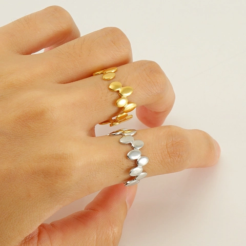 Geometric Oval Bean Linked Chain Ring Women Open Adjustable Stainless Steel 18k Gold Plated Minimalist Fashion Finger Jewelry