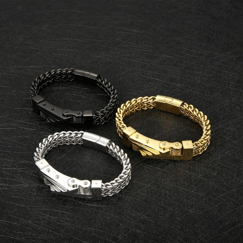 Pulsera De Acero Inoxidable Cadena De Bicicleta Trenzada Cierre Resistente Joyería Hip Hop Rock Para Hombres