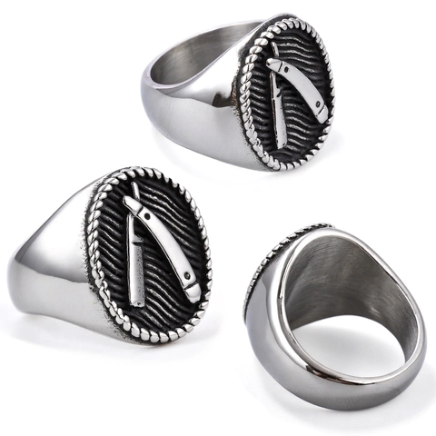 Anello Rasoio Vintage Acciaio Inossidabile Design Strumento Barbiere Retro Punk Stile Industriale Gioielli Per Uomini