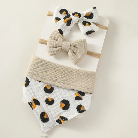 Muslin Cotton Baby Bib And Bow Headbands Soft Absorbent Triangle Saliva Towel Floral Print Hair Accessories For Infants