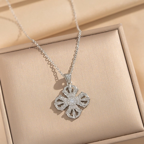 Collana Pendente Croce Vajra Placcato Oro Rame Zirconia Cubica Vintage Lusso Gioielli Industria Pesante Donne
