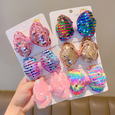 Barrettes À Nœud En Paillettes Étincelantes Pour Filles Et Élastiques À Cheveux Style Coréen Coiffe De Princesse Pour Enfants