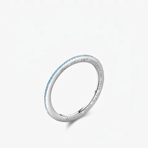 Anello In Argento Sterling 925 Con Pietra Color Turchese Messaggio Soulmate Inciso Fascia Sottile Minimalista Gioielli Da Donna