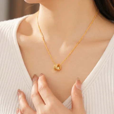 Collana Con Pendente A Cilindro Rame Con Zircone Placcato Oro 18K Geometrico Elegante Catena Da Clavicola Gioielli Per Donna
