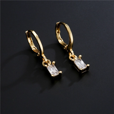 Orecchini In Rame Con Pendente In Zircone Rettangolare Placcato Oro Geometrico Huggie Hoop Gioielli Da Donna