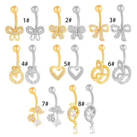 Belly Piercing Ring Stainless Steel Copper Zircon Heart Bow Snake Shape Navel Jewelry Trendy Body Accessories For Women Elegant