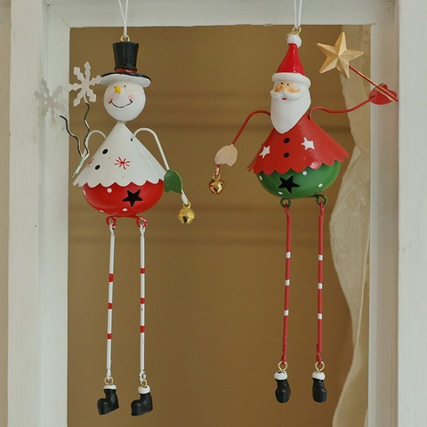 Addobbi Natalizi Appesi Metallo Dipinto Babbo Natale Pupazzo Di Neve Ali D'angelo Gambe Lunghe Campana Regalo