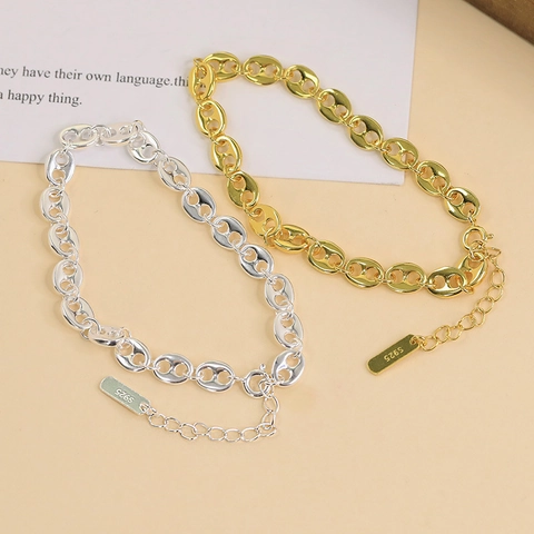 Schweinenase Gliederkette Armband 925 Sterlingsilber Kaffeebohne Schmuck Für Frauen Mode Minimalistisch Chic Verstellbar